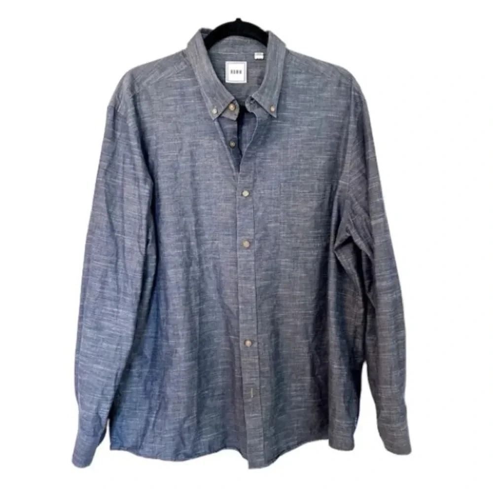 ROWM Men's Long Sleeve Chambray Casual Button Down Shirt Size XL GUC